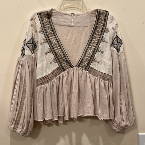 Free People Aria Embroidered‎ Top Size Small - Picture 2 of 8